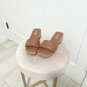 Steve Madden Brown Leather Wooden Block Heel Sandals Size 9